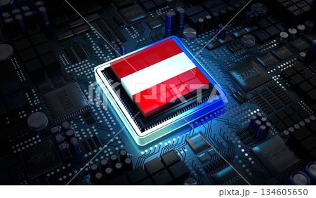 Computer processor with flag of Austria - 3D illustration 134605650