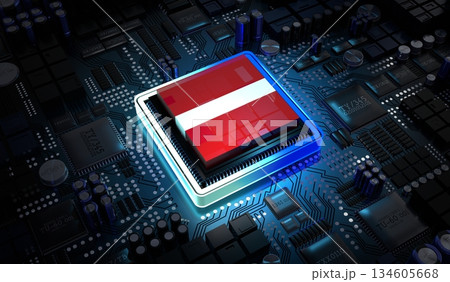 Computer processor with flag of Latvia - 3D illustration 134605668