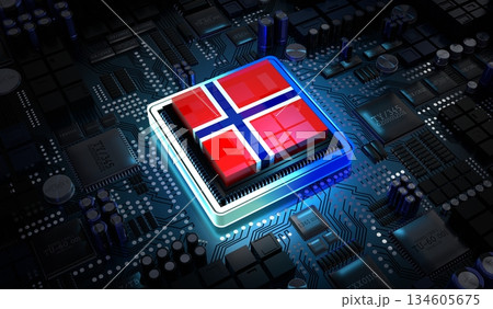 Computer processor with flag of Norway - 3D illustration 134605675