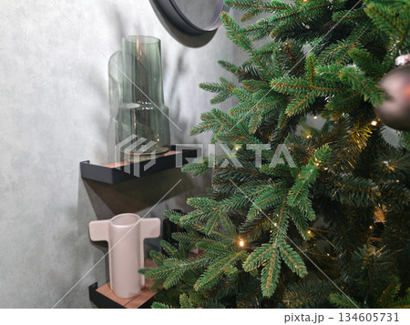 Modern Christmas Tree with Stylish Interior Shelf Decor 134605731