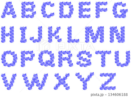さりげなく可愛くておしゃれな猫顔シルエットで出来たアルファベット大文字A〜Zセット_青 134606188