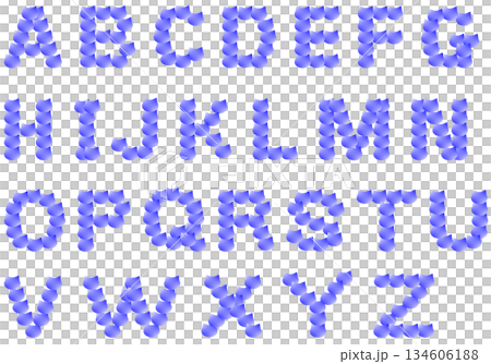 さりげなく可愛くておしゃれな猫顔シルエットで出来たアルファベット大文字A〜Zセット_青 134606188