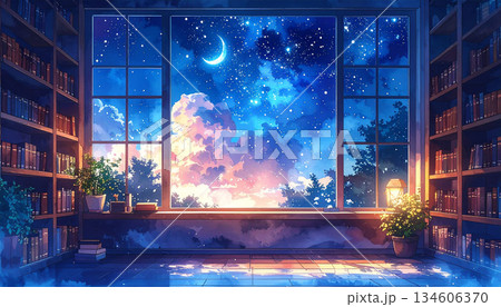 月と星空の見える図書室 134606370