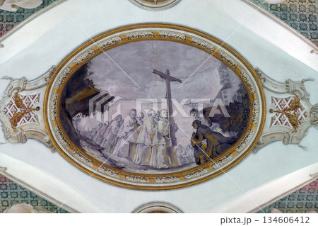 Frescoes on the ceiling of the monastery church of St. John in Ursberg, Germany 134606412