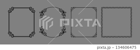 Set of decorative frames Elegant vector element for design in Eastern style, place for text. Floral black and gray borders. Lace illustration for invitations and greeting cards 134606475