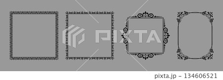 Set of decorative frames Elegant vector element for design in Eastern style, place for text. Floral black and gray borders. Lace illustration for invitations and greeting cards Set of decorative frames Elegant vector element for design in Eastern style, place for text. Floral black and gray borders. Lace illustration for invitations and greeting cards 134606521