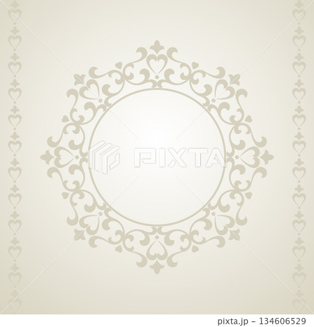Decorative frame Elegant vector element for design in Eastern style, place for text. Floral gray and beige border. Lace illustration for invitations and greeting cards Decorative frame Elegant vector element for design in Eastern style, place for text. Floral gray and beige border. Lace illustration for invitations and greeting cards 134606529