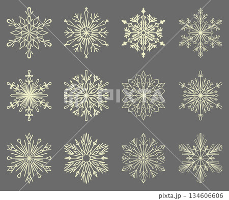 Snowflakes vector icon collection. Graphic modern gray and beige ornament 134606606