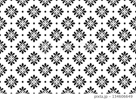 Flower geometric pattern. Seamless vector background. White and black ornament. Ornament for fabric, wallpaper, packaging. Decorative print. 134606649