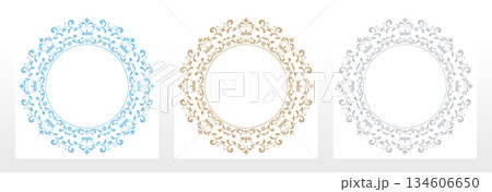 Set of decorative frames Elegant vector element for design in Eastern style, place for text. Floral colored borders. Lace illustration for invitations and greeting cards 134606650