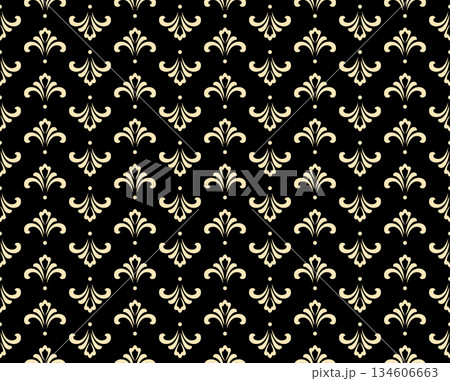 Flower geometric pattern. Seamless vector background. Golden and black ornament 134606663
