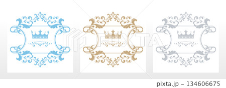 Set of decorative frames Elegant vector element for design in Eastern style, place for text. Floral colored borders. Lace illustration for invitations and greeting cards 134606675