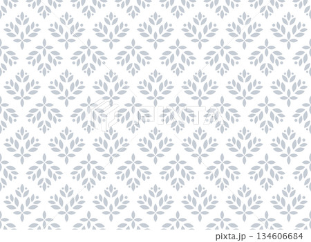 Flower geometric pattern. Seamless vector background. White and gray ornament. Ornament for fabric, wallpaper, packaging. Decorative print 134606684