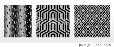Geometric set of seamless black and gray patterns. Simple vector graphics Geometric set of seamless black and gray patterns. Simple vector graphics 134606686