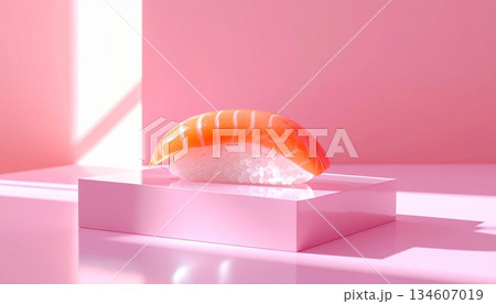 sashimi with salmon on a pink background sashimi with salmon on a pink background 134607019