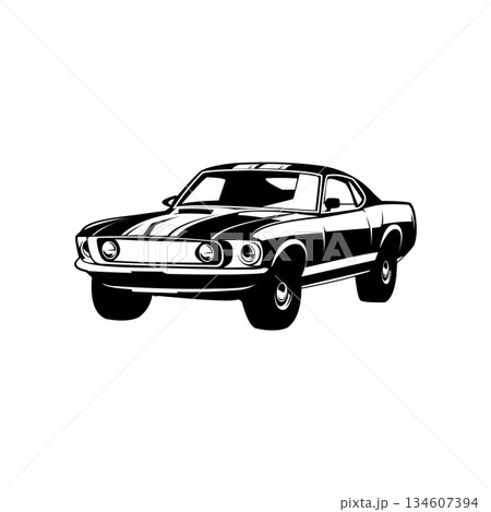 Muscle car logo. Isolated, badge, emblem, side view. Monocrome premium vector design 134607394