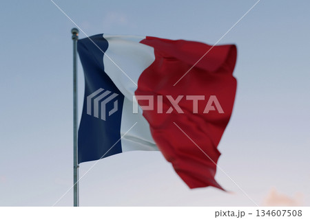 National flag of France waving in the wind against a clear sky, symbolizing patriotism, independence, national pride, and unity. Freedom, creative. Travel, concept National flag of France waving in the wind against a clear sky, symbolizing patriotism, independence, national pride, and unity. Freedom, creative. Travel, concept 134607508