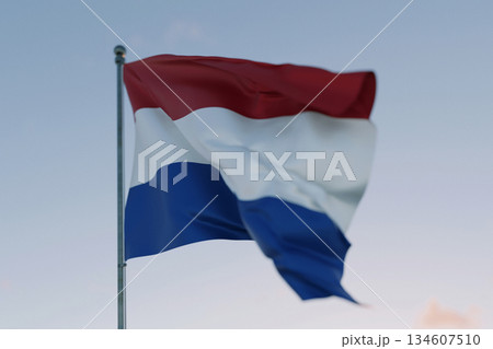 National flag of Netherlands waving in the wind against a clear sky, symbolizing patriotism, independence, national pride, and unity.  Freedom, creative. Travel, concept 134607510