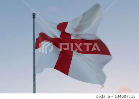 National flag of England waving in the wind against a clear sky, symbolizing patriotism, independence, national pride, and unity.  Freedom, creative. Travel, concept 134607518