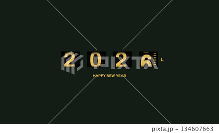 Gasoline meter 2026, creative idea. Fuel column, concept. Counter golden 2025 changes to 2026 on dark green background. Happy New Year Gasoline meter 2026, creative idea. Fuel column, concept. Counter golden 2025 changes to 2026 on dark green background. Happy New Year 134607663