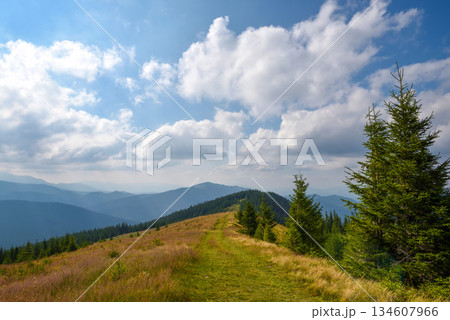 Beautiful summer landscape in mountains and blue sky with clouds Beautiful summer landscape in mountains and blue sky with clouds 134607966