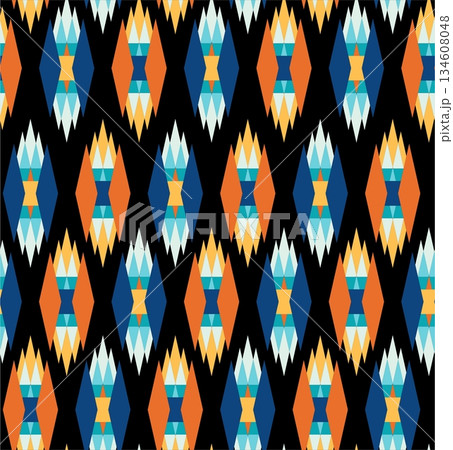multicolored seamless geometric ikat pattern on black background 134608048