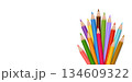 Color 3d pencils bunch isolated with white space. School artwork background or art education vector design. Realistic pencil drawing tool for stationery or office and study element 134609322