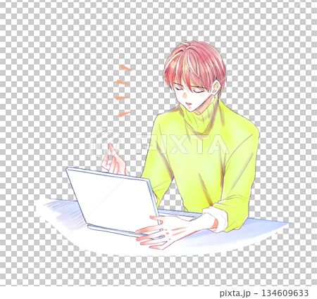 Smiling man talking with laptop Smiling man talking with laptop 134609633