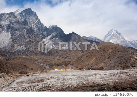Everest base camp trekking path in Dughla area, Lobuche base camp, Nepal 134610076