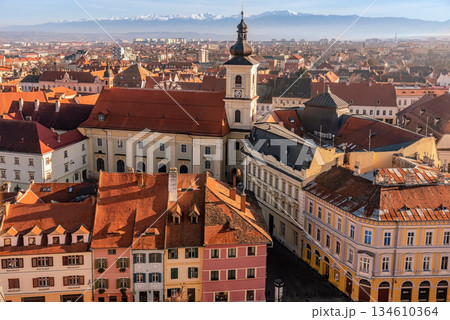Aerial View of Sibiu Old Center in Romania 134610364