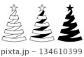 set of Christmas tree spiral ribbon decoration illustration of a black and white decorated ribbon and star 134610399
