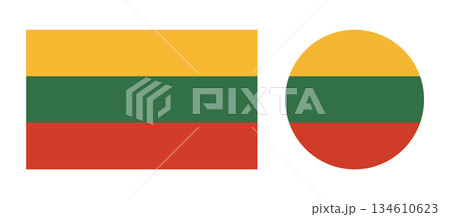 Lithuanian Flag icons set. Circle, rectangle badges flag of Lithuania. 134610623