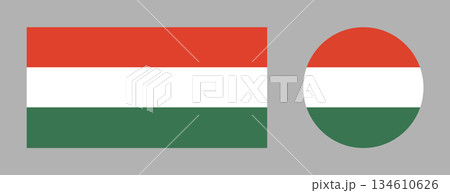 Hungary flag badges. Set of Hungarian flag circle, rectangle icons. Round, rectangular flags of Hungary Hungary flag badges. Set of Hungarian flag circle, rectangle icons. Round, rectangular flags of Hungary 134610626