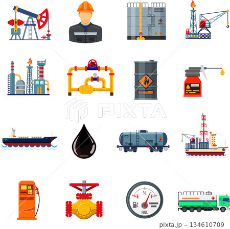 Oil industry Flat Icons Set Oil industry Flat Icons Set 134610709