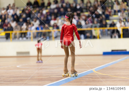 Young girl artistic roller skating competition Young girl artistic roller skating competition 134610945
