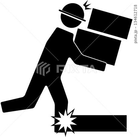 ピクトグラム荷物を持って転倒する人 ピクトグラム荷物を持って転倒する人 134612718