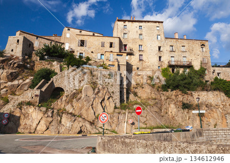 Vintage stone houses nesting on rocks. Sartene, Corsica, France Vintage stone houses nesting on rocks. Sartene, Corsica, France 134612946