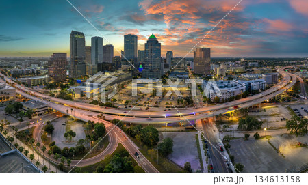 Urban highway road traffic in Tampa, Florida. American travel destination. Urban highway road traffic in Tampa, Florida. American travel destination. 134613158