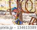 Child Enjoying Zip Line Adventure in Outdoor Playground 134613389