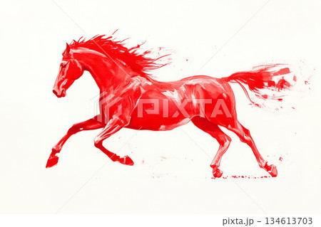 Painting of a red horse. Watercolor silhouette 134613703