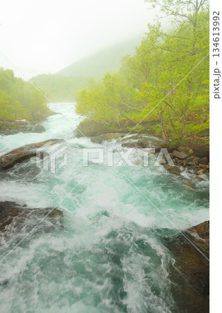 Waterfall along the Aurlandsfjellet Norway 134613992