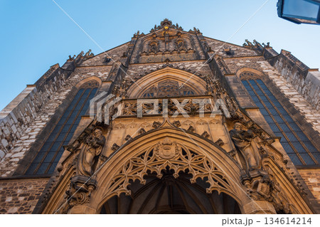 Magnificent gothic cathedral in Brno, Czech Republic. Sunlit spires and stone architecture make this major European landmark a must-see travel destination. Magnificent gothic cathedral in Brno, Czech Republic. Sunlit spires and stone architecture make this major European landmark a must-see travel destination. 134614214