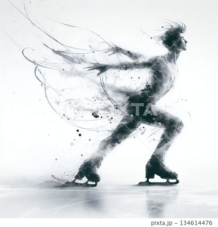 氷上に舞うフィギュアスケーター 抽象的なインクアート 躍動感あるシルエット 氷上に舞うフィギュアスケーター 抽象的なインクアート 躍動感あるシルエット 134614476
