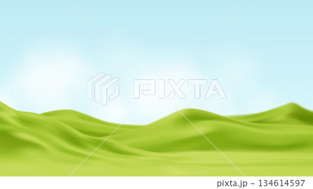 Bright rolling hills under a clear blue sky, perfect for nature, travel, and outdoor themes, vector illustration background 134614597