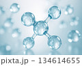 Captivating molecular structure showcasing crystal-clear spheres in a soft blue environment, illustrating the elegance of chemical compounds and their interactions in a modern science setting 134614655