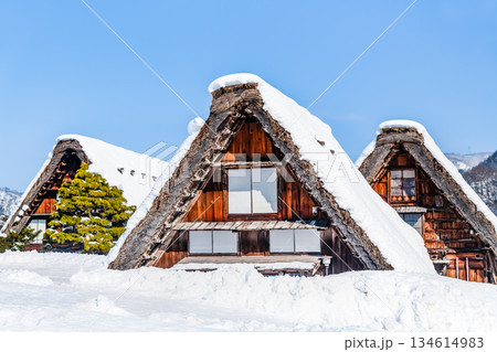 雪晴れの白川郷 134614983