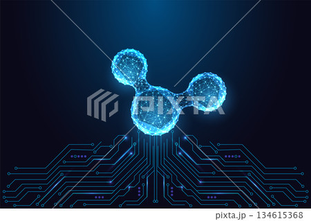 Digital low-poly molecule above circuit board symbolizing science, biotech and innovation, vector Digital low-poly molecule above circuit board symbolizing science, biotech and innovation, vector 134615368