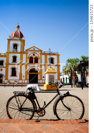 Bicycle and the Historical Church of the Immaculate Conception built in 1843 in the beautiful Heritage Town of Mompox in Colombia Bicycle and the Historical Church of the Immaculate Conception built in 1843 in the beautiful Heritage Town of Mompox in Colombia 134615723