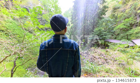 滝を眺める男性の後ろ姿 滝を眺める男性の後ろ姿 134615873