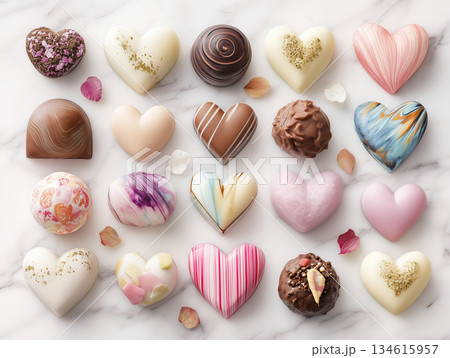 高級トリュフチョコレートとココアボムのクローズアップ（バレンタインデー） 134615957